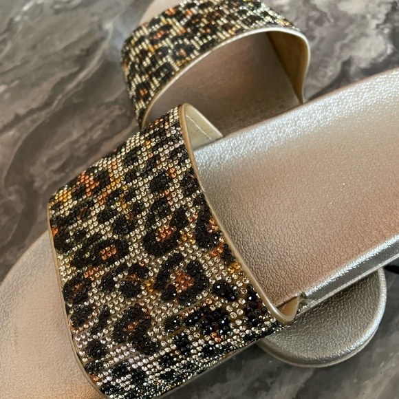 Gold & Leopard Rhinestone Slides Women’s SZ 10 - Picture 7 of 7